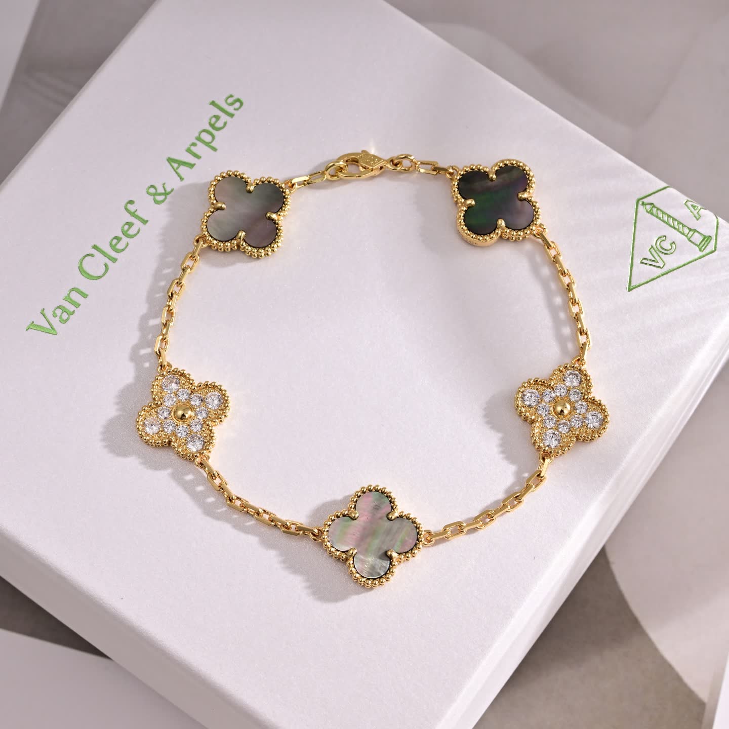 Van Cleef & Arpels Alhambra Gold Bracelet with Mother-of-Pearl and Diamonds